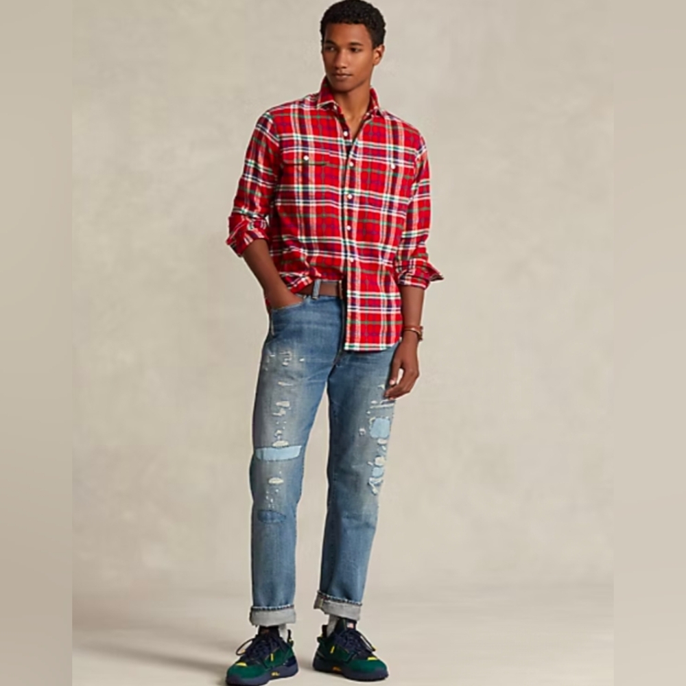 Polo Ralph Lauren Classic Fit Plaid Twill Heavy Flannel Work Shirt Size XL Red - Picture 1 of 12